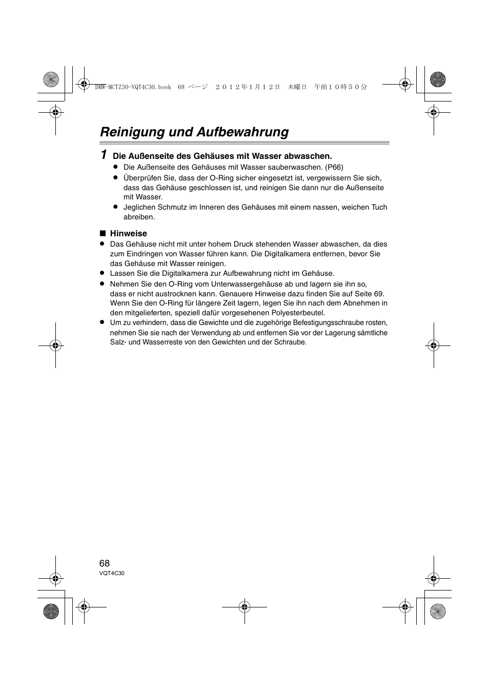 Reinigung und aufbewahrung 1 | Panasonic DMWMCTZ30E User Manual | Page 68 / 184