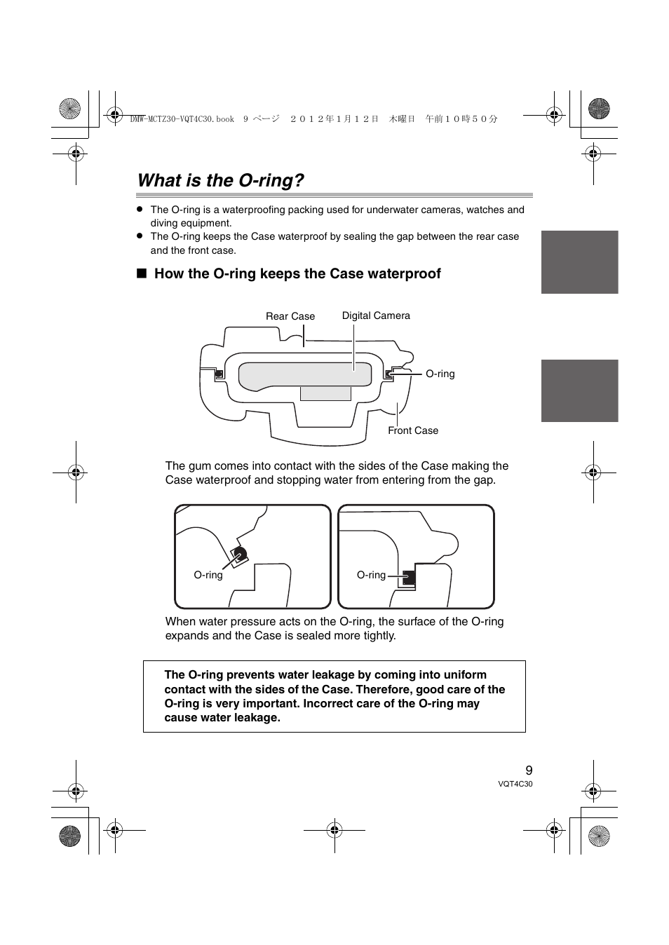 What is the o-ring, How the o-ring keeps the case waterproof | Panasonic DMWMCTZ30E User Manual | Page 9 / 184