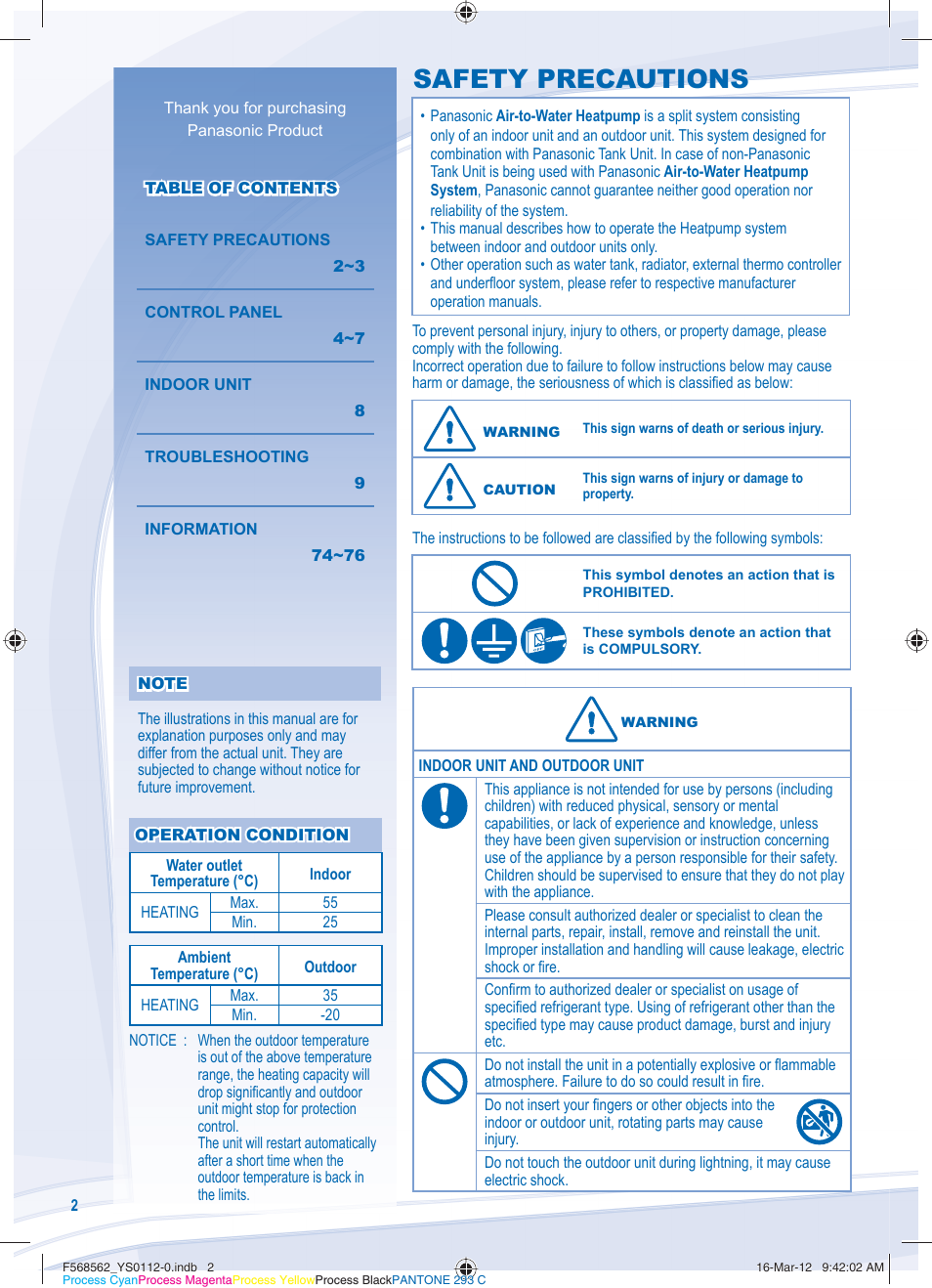 Safety precautions | Panasonic WHSXF12D6E51 User Manual | Page 2 / 76