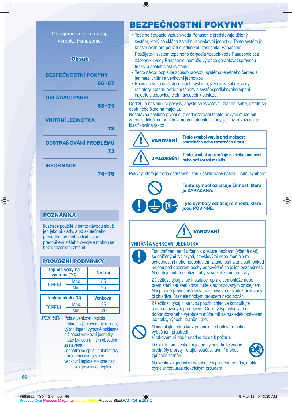 Bezpe č nostní pokyny | Panasonic WHSXF12D6E51 User Manual | Page 66 / 76