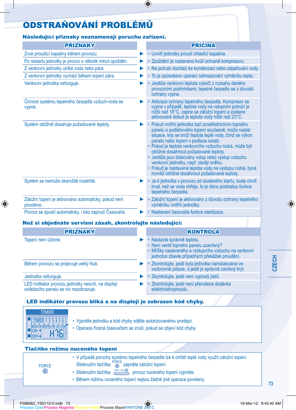 Odstra ň ování problém ů | Panasonic WHSXF12D6E51 User Manual | Page 73 / 76