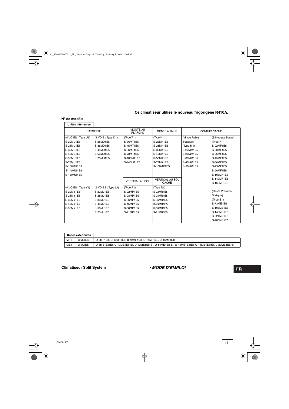 Mode d’emploi | Panasonic Split System Air Conditioner User Manual | Page 11 / 80