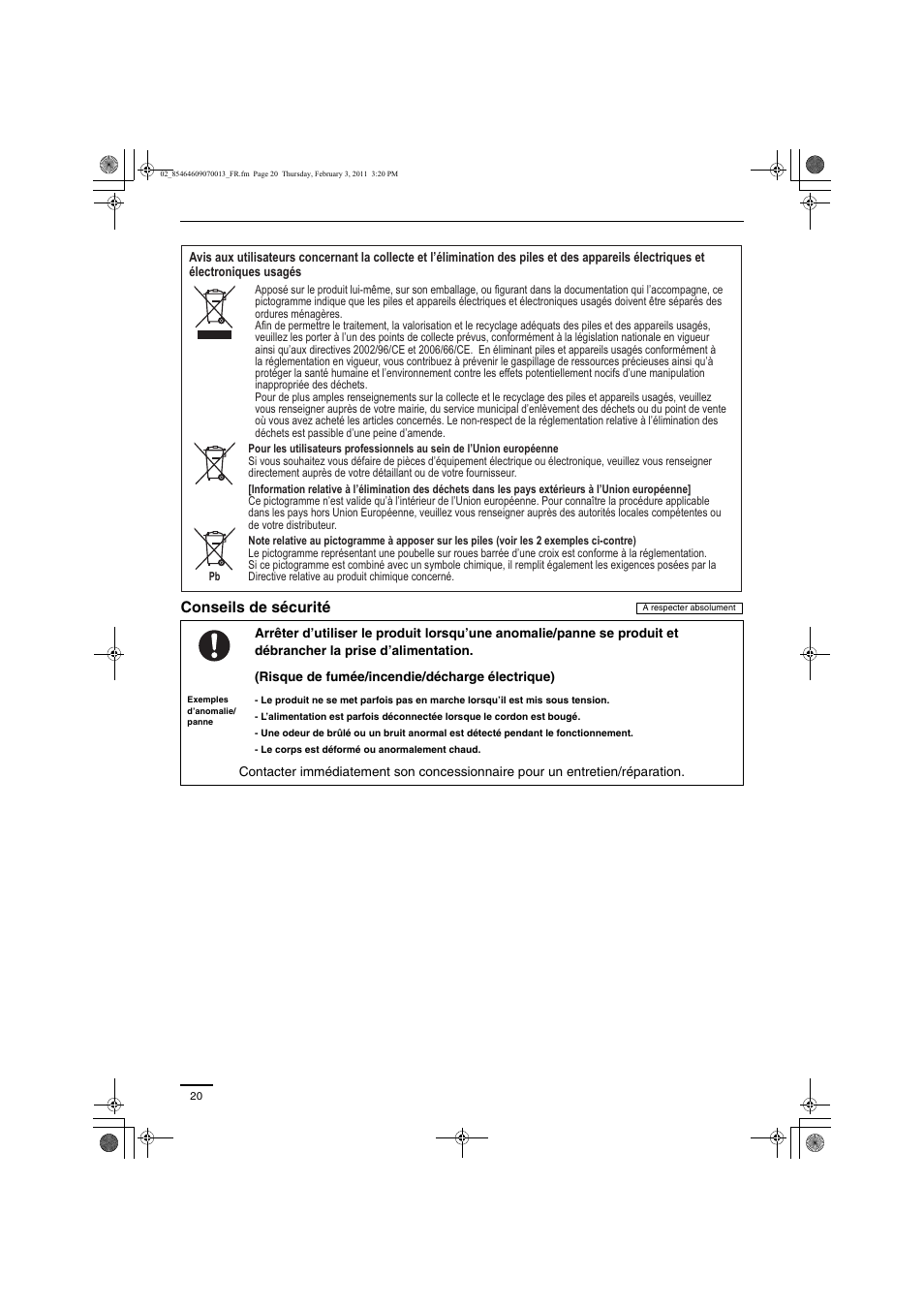 Conseils de sécurité | Panasonic Split System Air Conditioner User Manual | Page 20 / 80