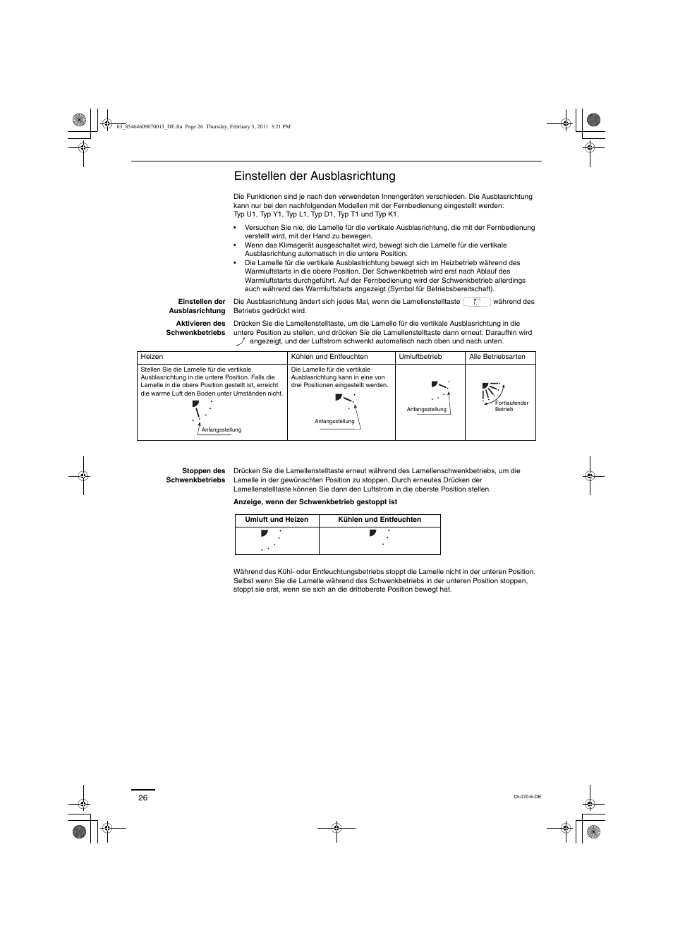 Einstellen der ausblasrichtung | Panasonic Split System Air Conditioner User Manual | Page 26 / 80