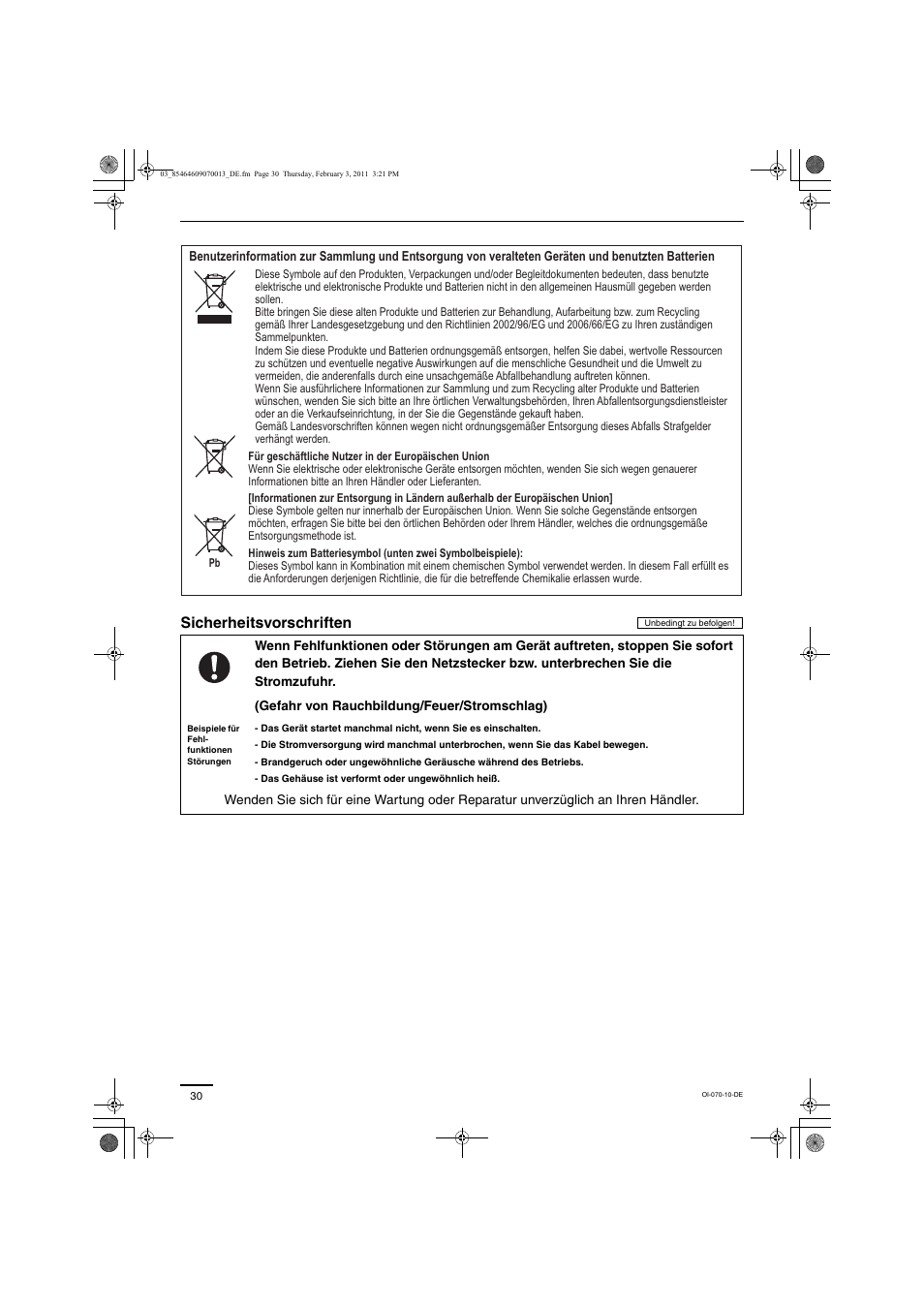 Sicherheitsvorschriften | Panasonic Split System Air Conditioner User Manual | Page 30 / 80