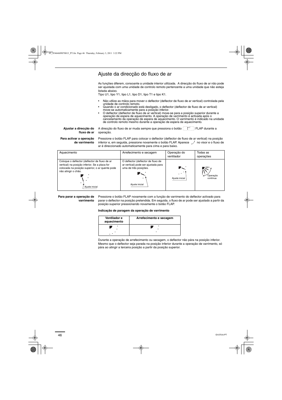 Ajuste da direcção do fluxo de ar | Panasonic Split System Air Conditioner User Manual | Page 46 / 80