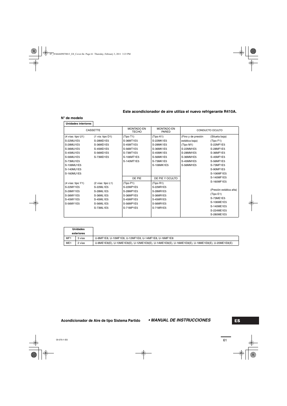 Manual de instrucciones | Panasonic Split System Air Conditioner User Manual | Page 61 / 80