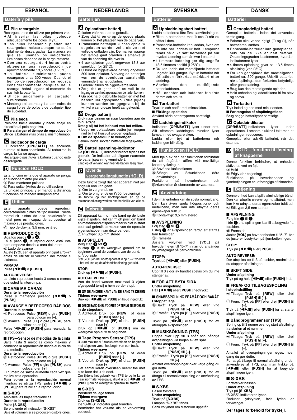 Español nederlands svenska dansk, Cb a, Cb a d e | Cb a d | Panasonic RQSX47 User Manual | Page 7 / 8