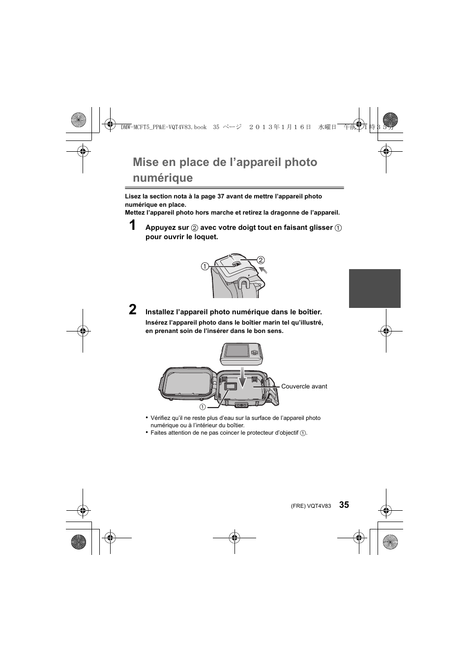 Mise en place de l’appareil photo numérique | Panasonic DMWMCFT5E User Manual | Page 35 / 160