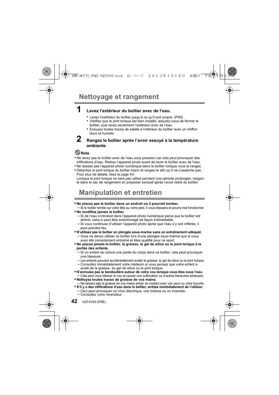 Nettoyage et rangement, Manipulation et entretien | Panasonic DMWMCFT5E User Manual | Page 42 / 160