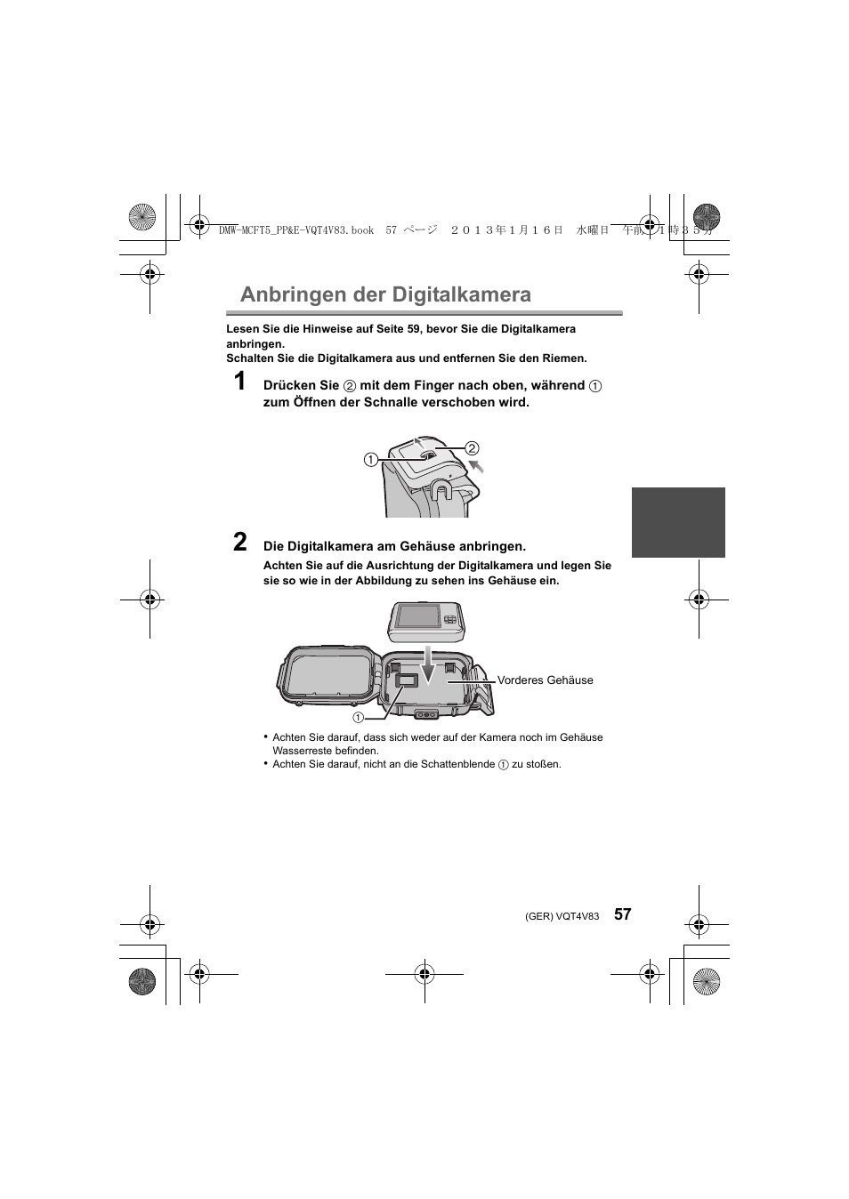 Anbringen der digitalkamera | Panasonic DMWMCFT5E User Manual | Page 57 / 160