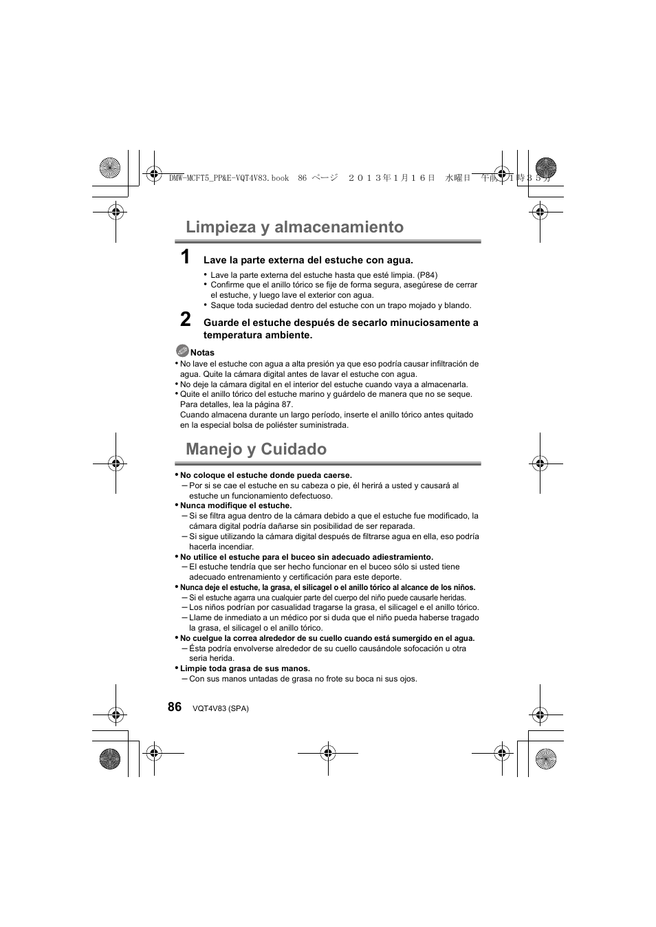 Limpieza y almacenamiento, Manejo y cuidado | Panasonic DMWMCFT5E User Manual | Page 86 / 160