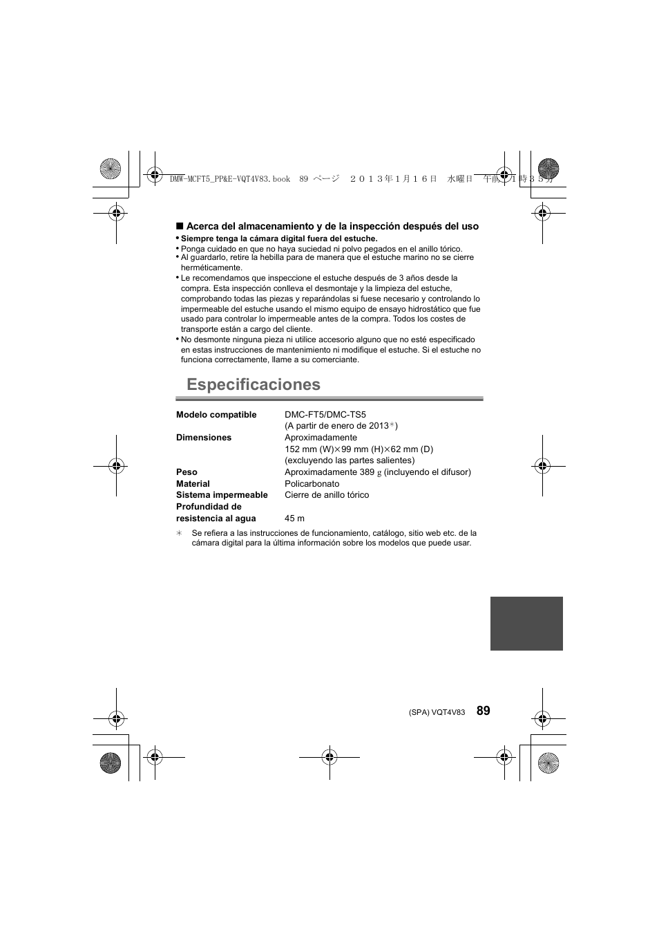 Especificaciones | Panasonic DMWMCFT5E User Manual | Page 89 / 160