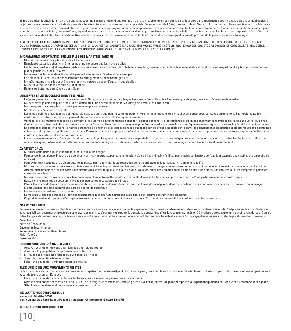 Rock Band Fender STRATOCASTER Wii User Manual | Page 10 / 35