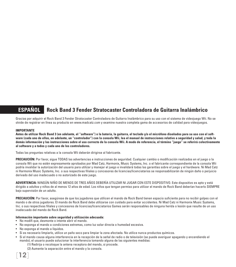 Rock Band Fender STRATOCASTER Wii User Manual | Page 12 / 35