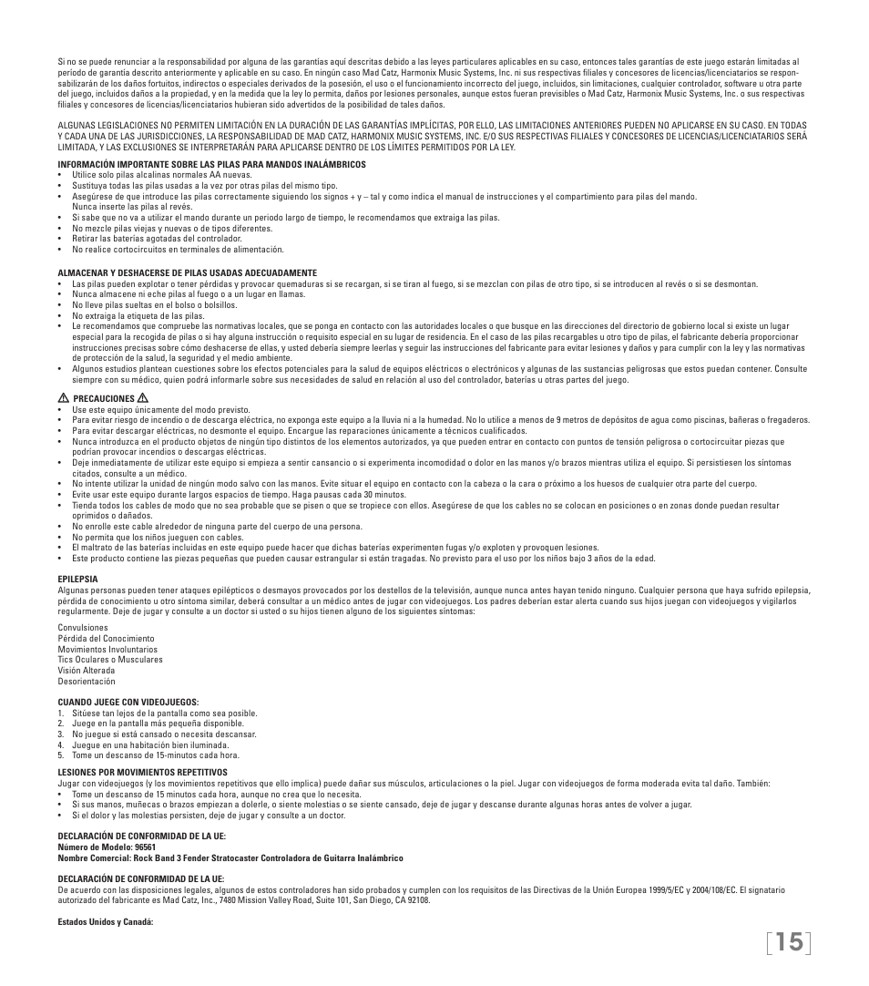Rock Band Fender STRATOCASTER Wii User Manual | Page 15 / 35