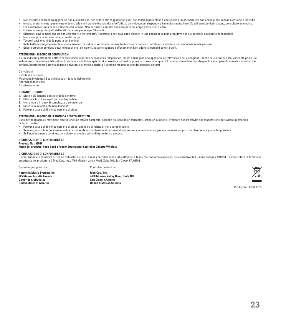 Rock Band Fender STRATOCASTER Wii User Manual | Page 23 / 35