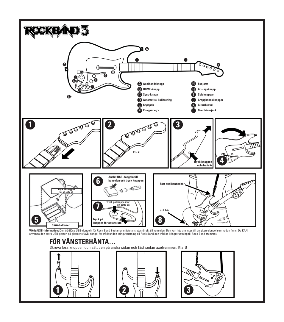 För vänsterhänta | Rock Band Fender STRATOCASTER Wii User Manual | Page 29 / 35