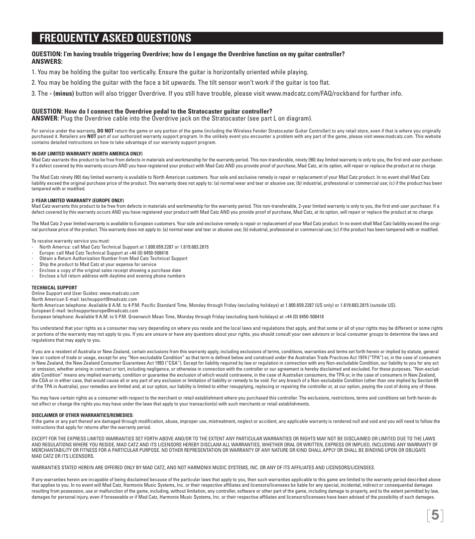 Frequently asked questions | Rock Band Fender STRATOCASTER Wii User Manual | Page 5 / 35