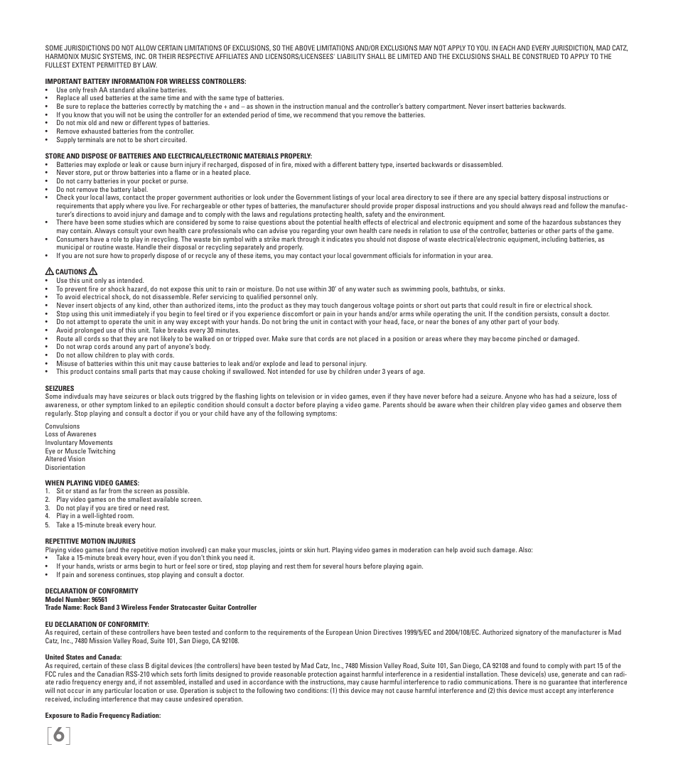 Rock Band Fender STRATOCASTER Wii User Manual | Page 6 / 35