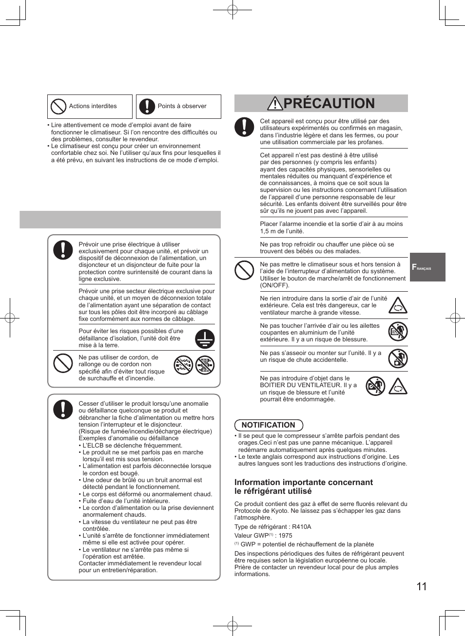 Précaution | Panasonic S100PT2E5 User Manual | Page 11 / 100