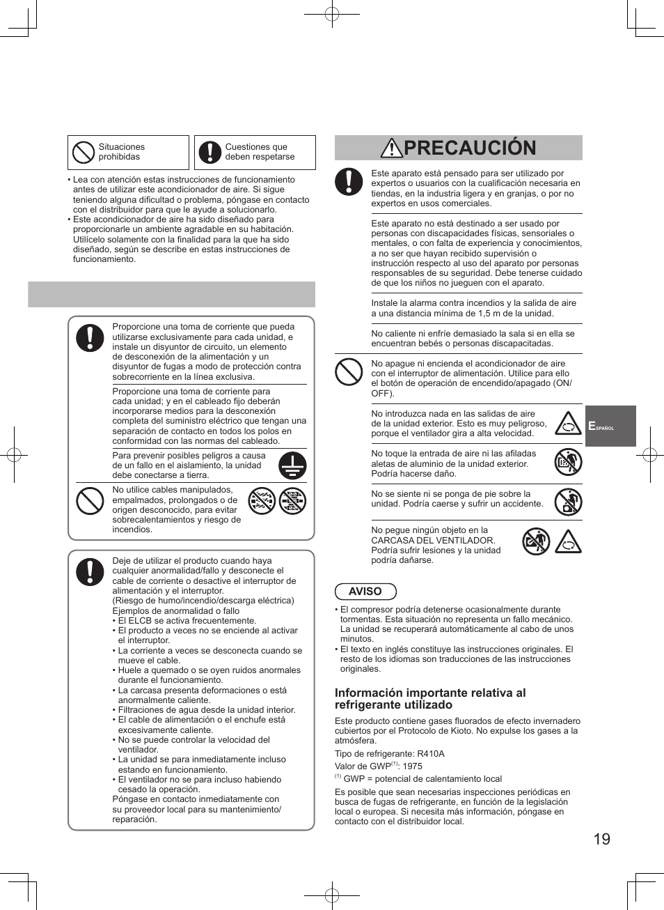 Precaución | Panasonic S100PT2E5 User Manual | Page 19 / 100