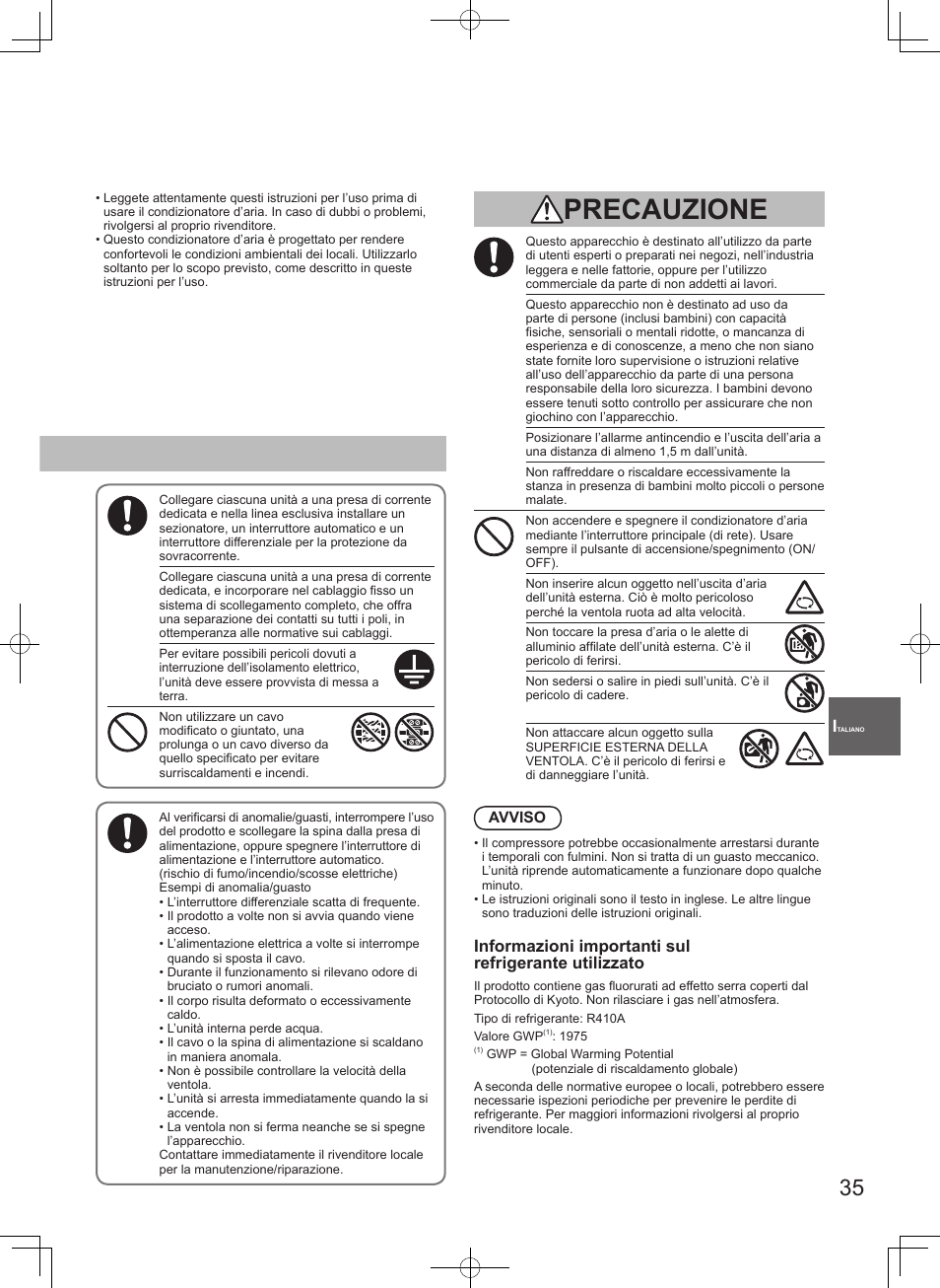 Precauzione | Panasonic S100PT2E5 User Manual | Page 35 / 100