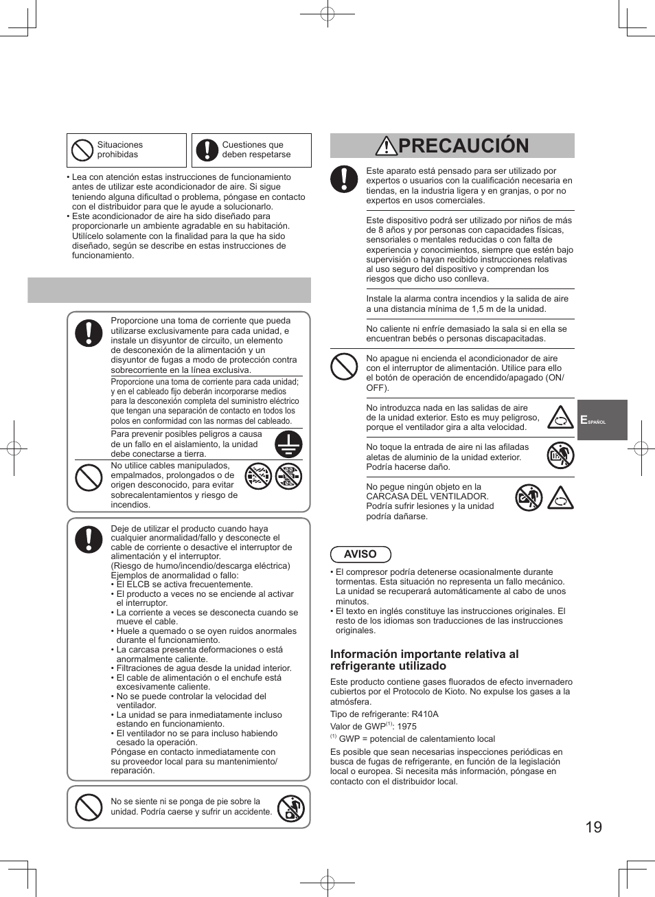 Precaución | Panasonic U140PEY1E8 User Manual | Page 19 / 80