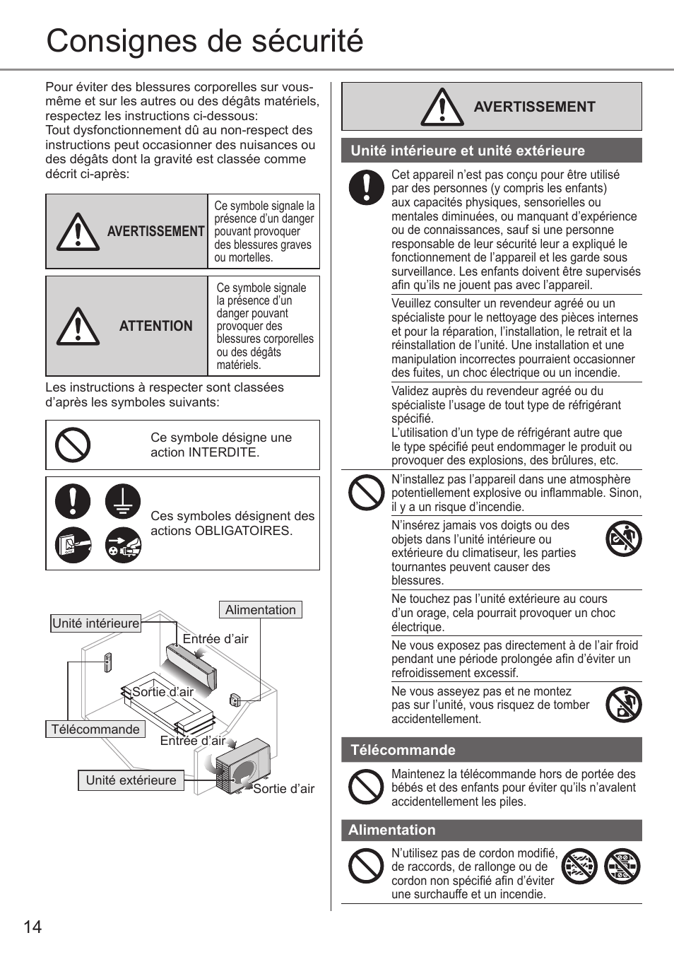 Consignes de sécurité | Panasonic CSE9PKEW User Manual | Page 14 / 64