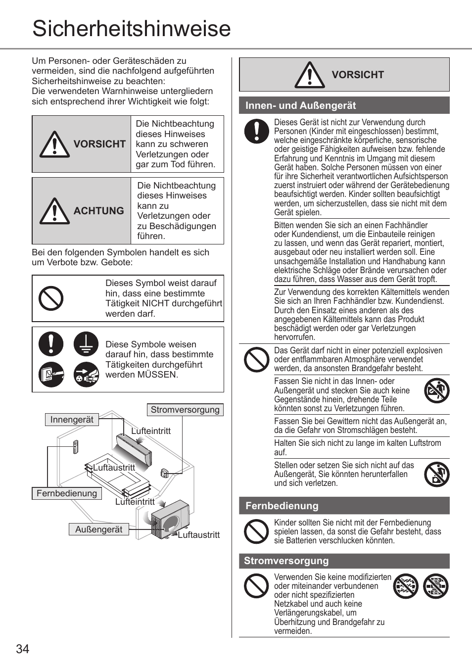 Sicherheitshinweise | Panasonic CSE9PKEW User Manual | Page 34 / 64