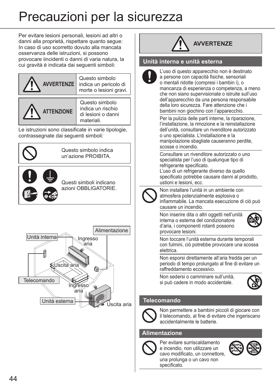 Precauzioni per la sicurezza | Panasonic CSE9PKEW User Manual | Page 44 / 64