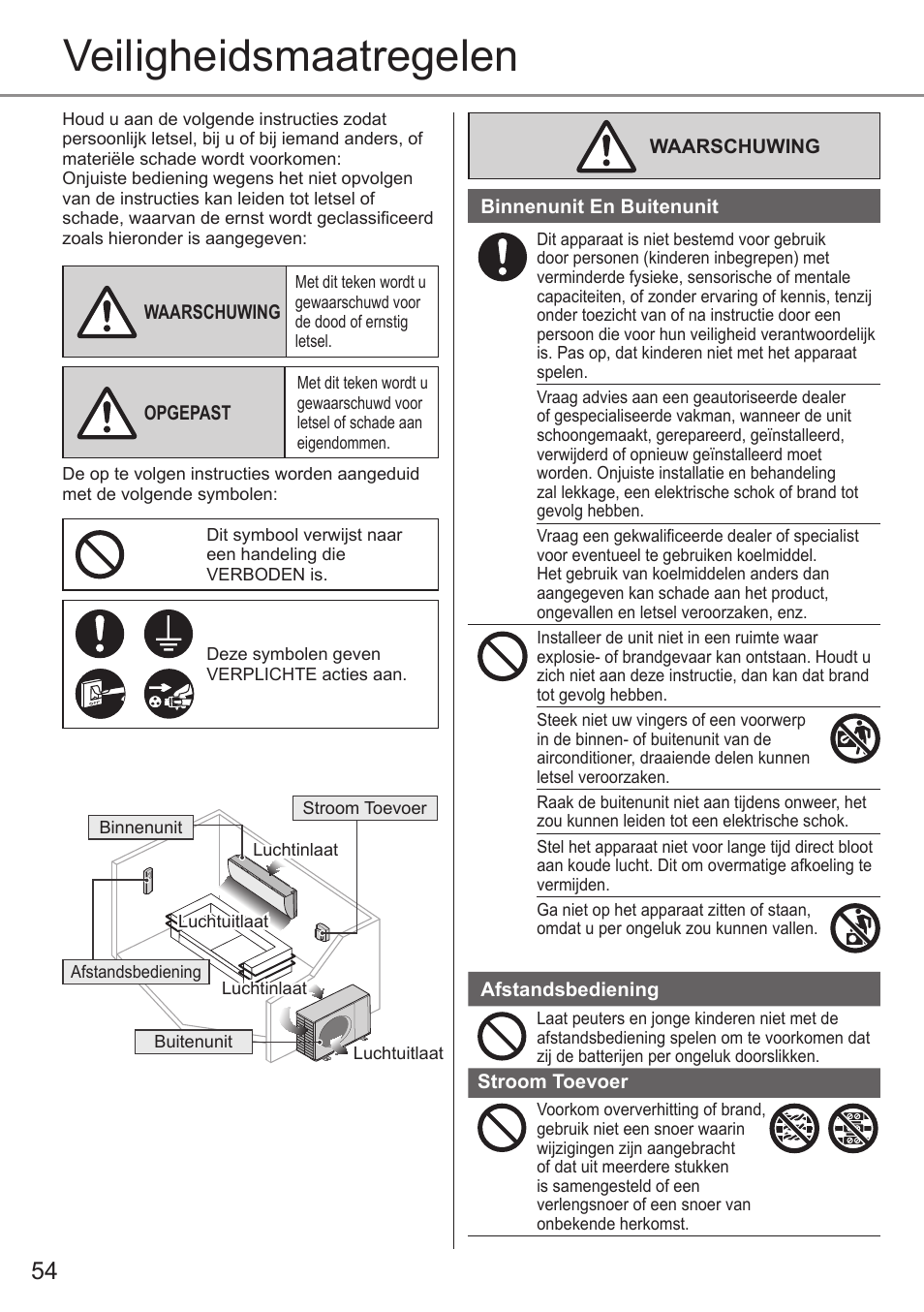 Veiligheidsmaatregelen | Panasonic CSE9PKEW User Manual | Page 54 / 64