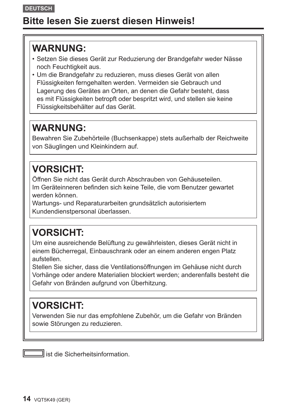 Deutsch, Bitte lesen sie zuerst diesen hinweis, Warnung | Vorsicht | Panasonic DMWYAGHE User Manual | Page 14 / 64