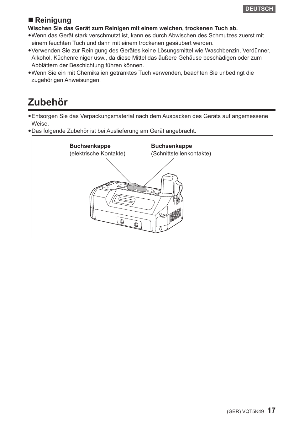 Zubehör, Reinigung | Panasonic DMWYAGHE User Manual | Page 17 / 64