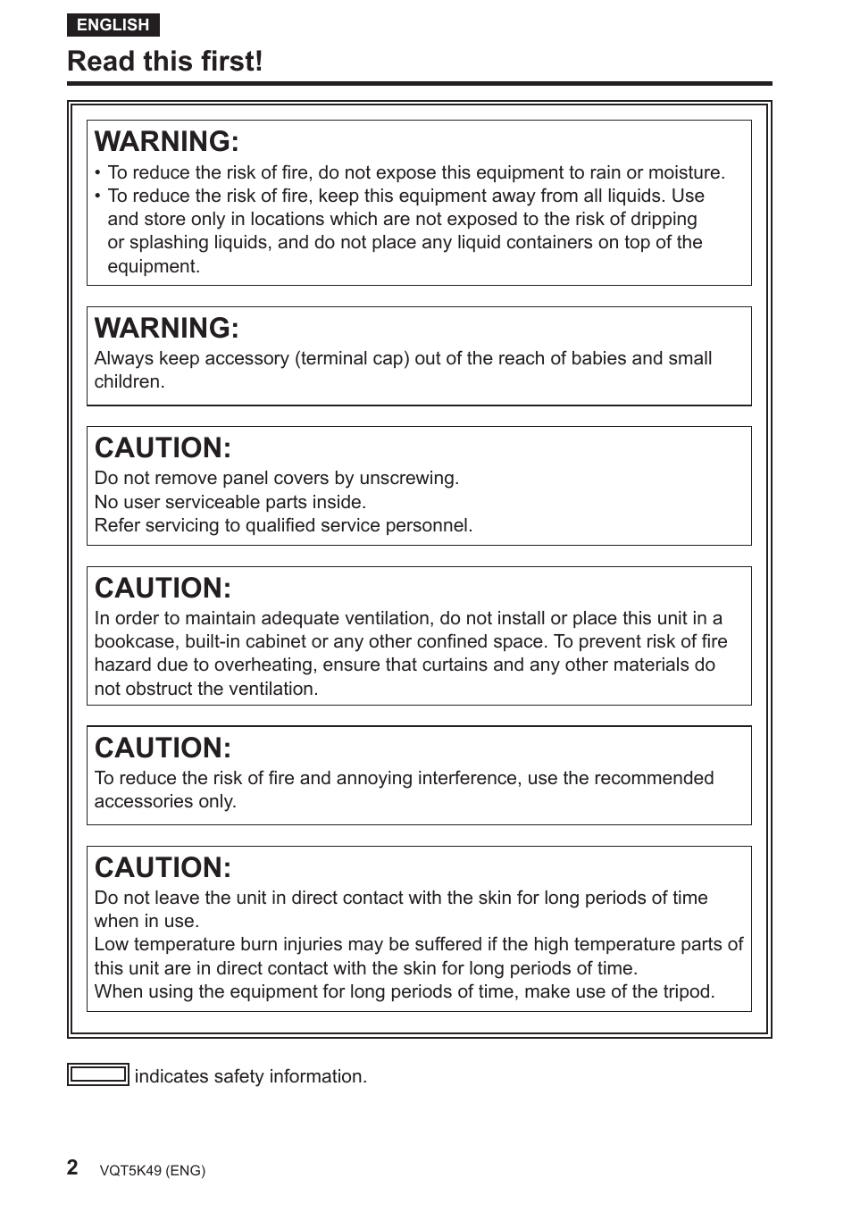 English, Read this first, Warning | Caution | Panasonic DMWYAGHE User Manual | Page 2 / 64