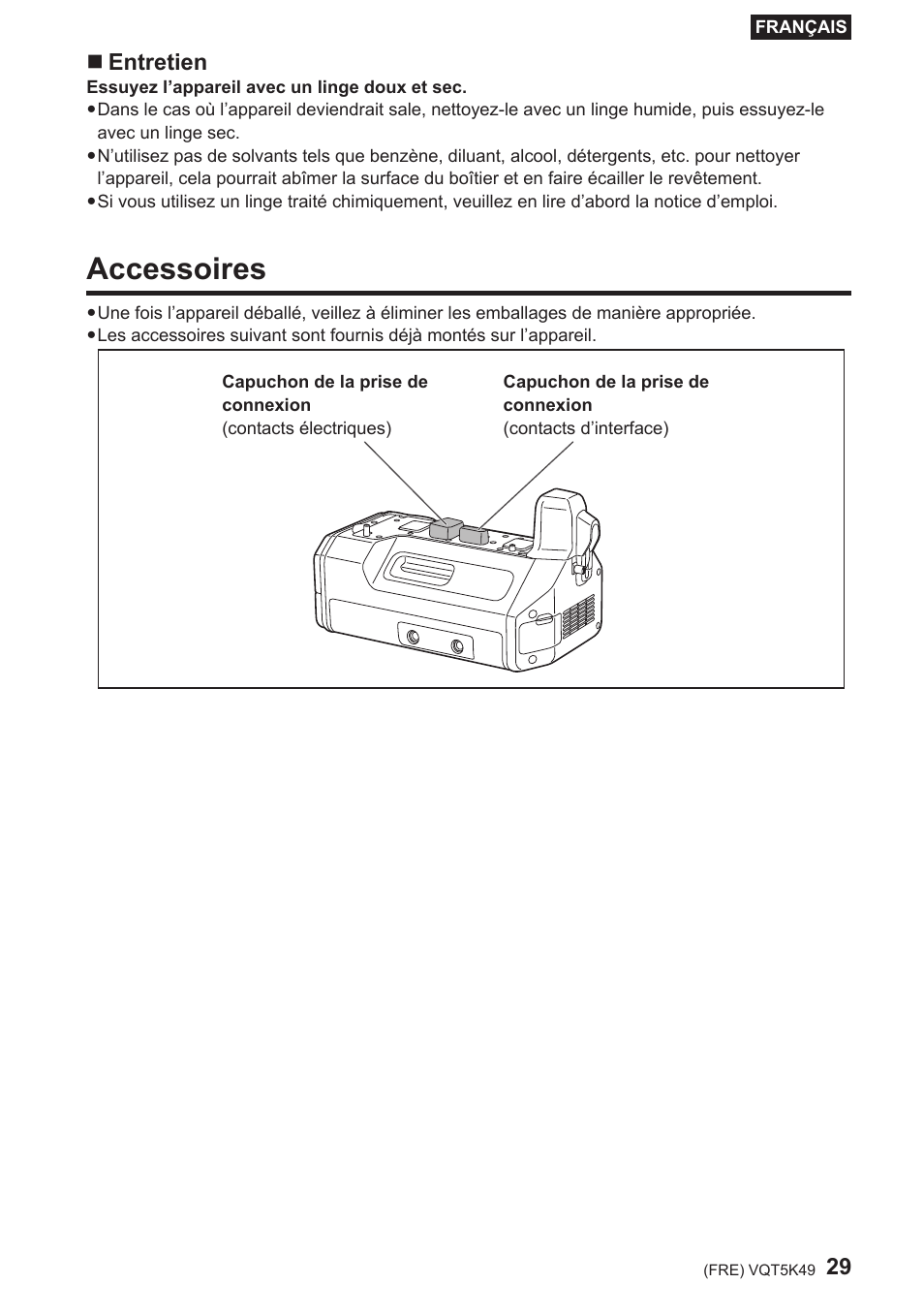 Accessoires, Entretien | Panasonic DMWYAGHE User Manual | Page 29 / 64