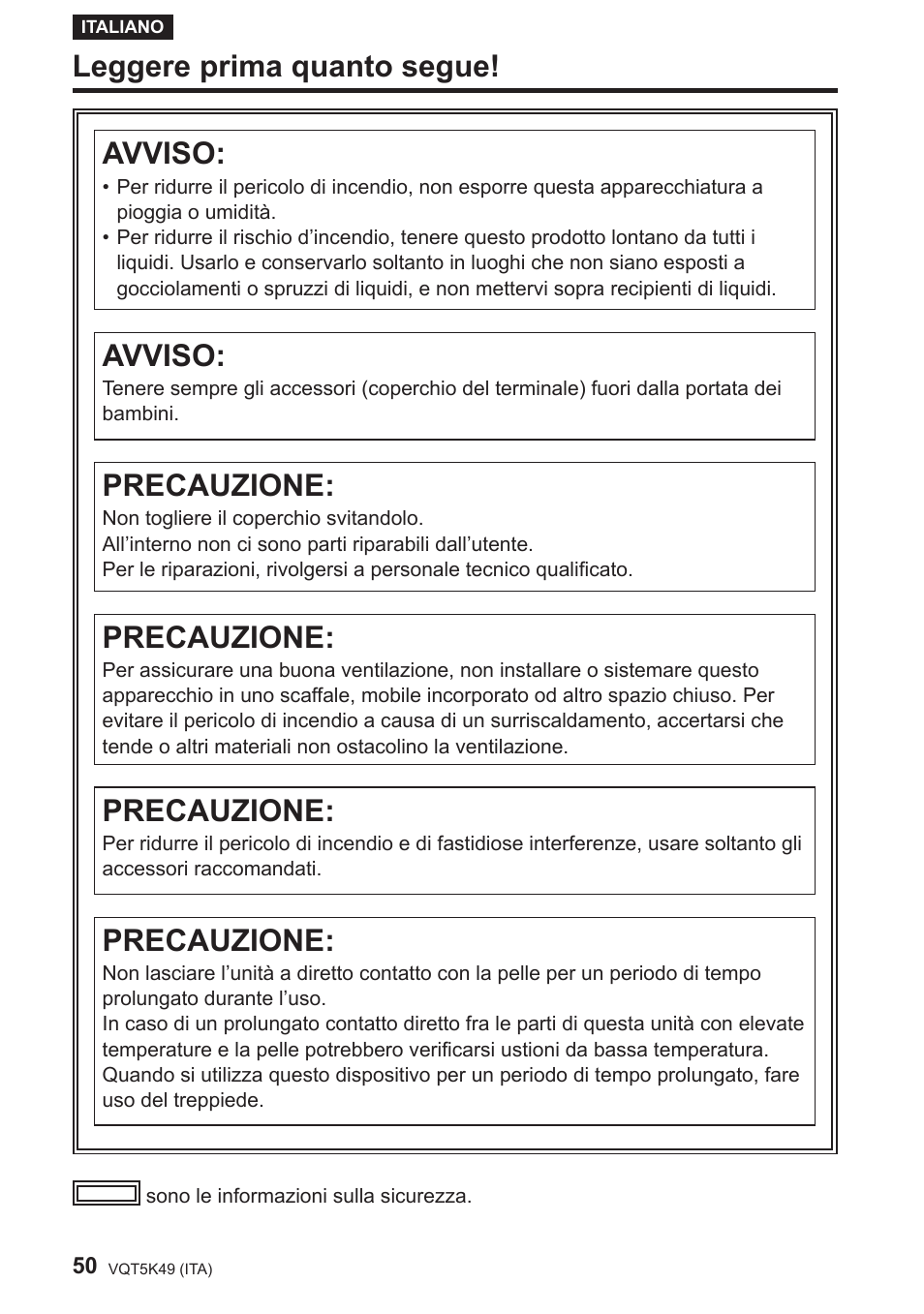 Italiano, Leggere prima quanto segue, Avviso | Precauzione | Panasonic DMWYAGHE User Manual | Page 50 / 64