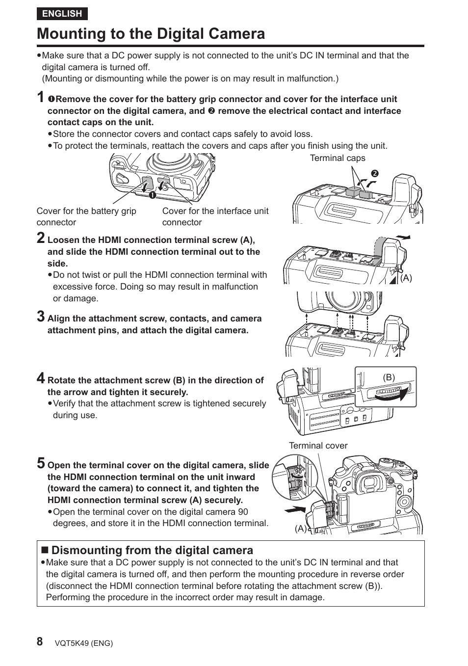 Mounting to the digital camera, Dismounting from the digital camera | Panasonic DMWYAGHE User Manual | Page 8 / 64