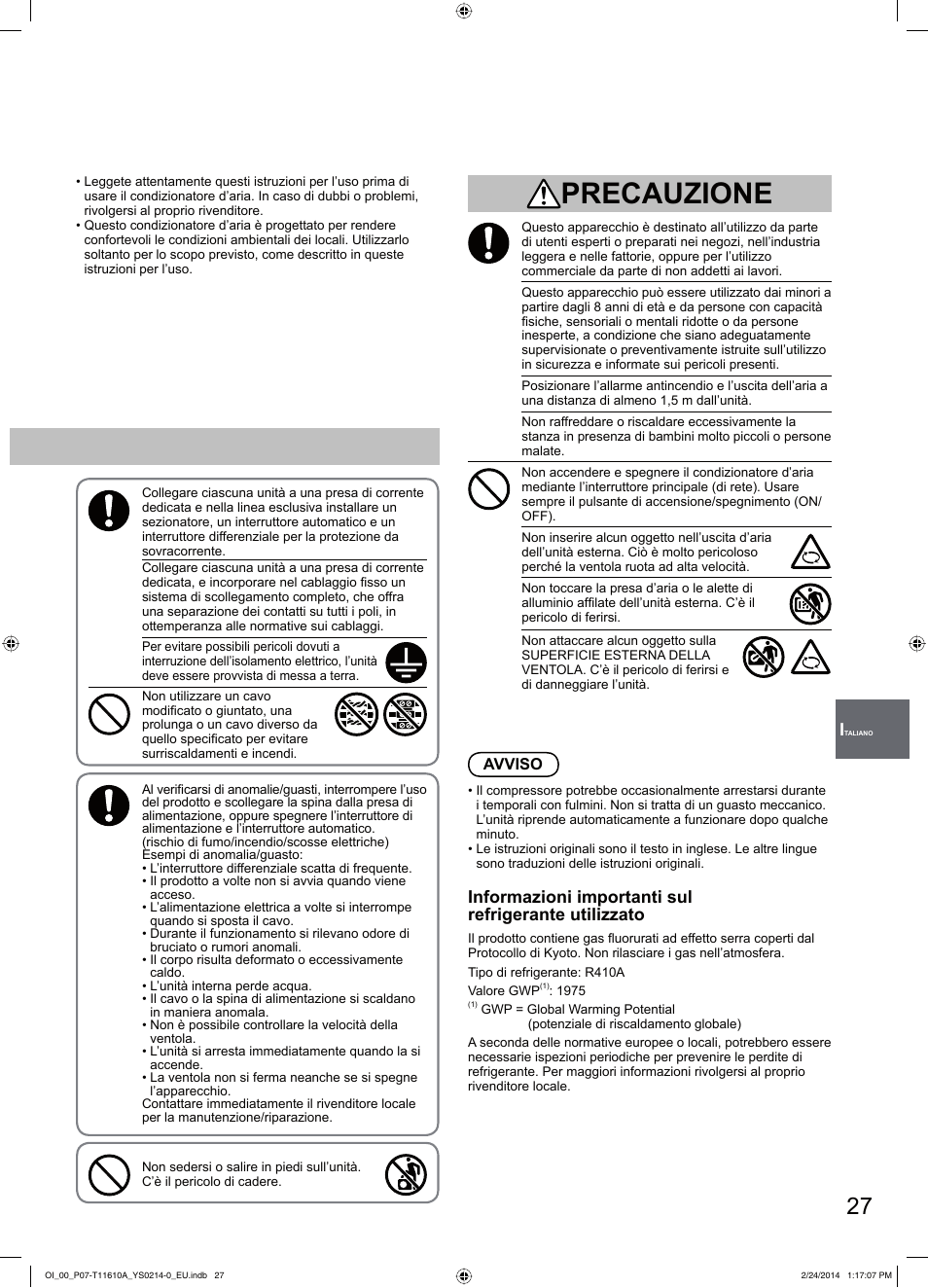 Precauzione | Panasonic S45PN1E5A User Manual | Page 27 / 56