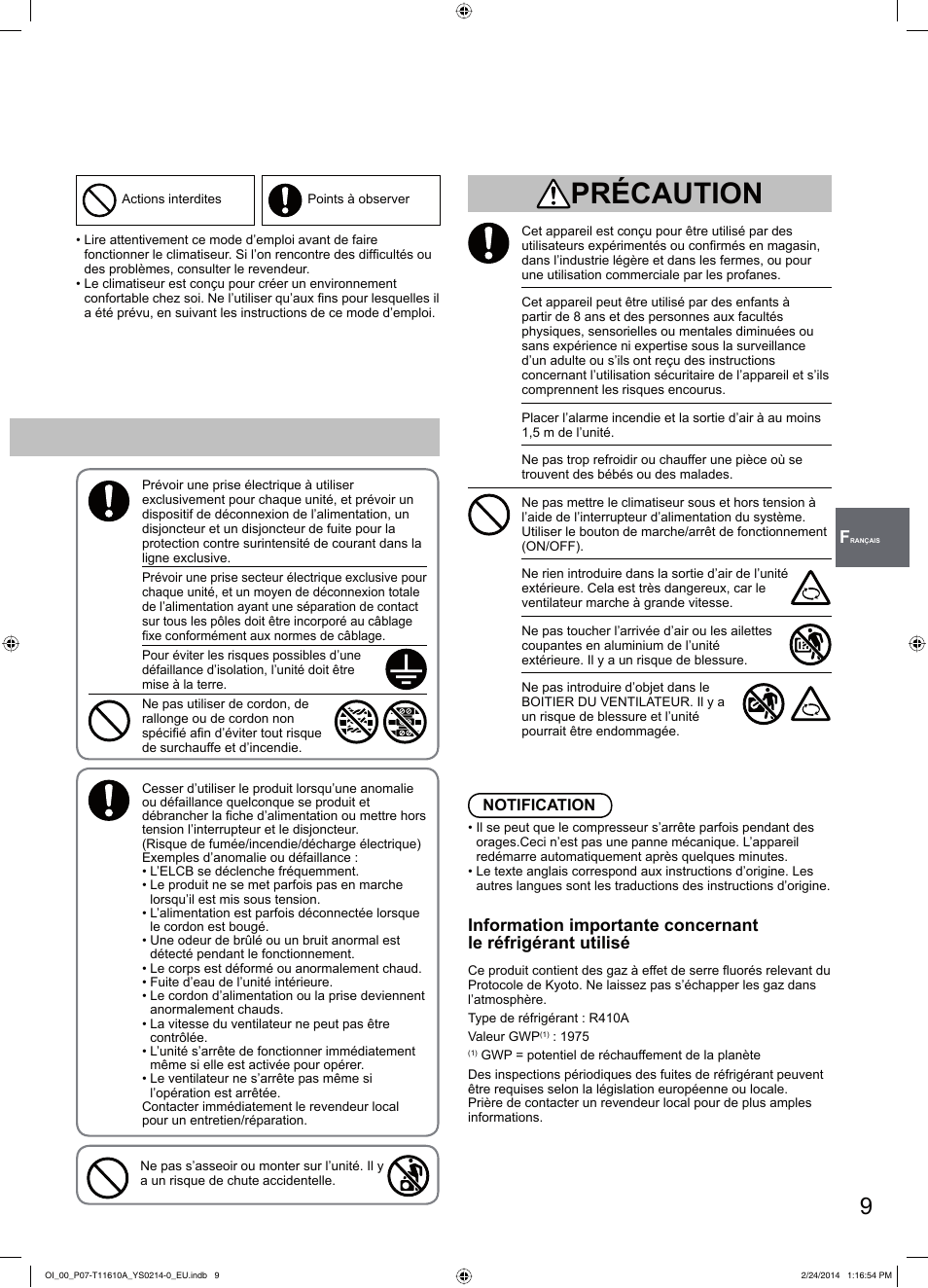 Précaution | Panasonic S45PN1E5A User Manual | Page 9 / 56