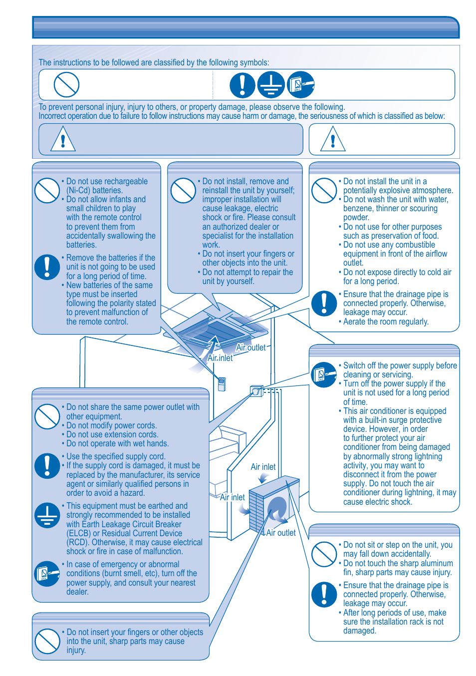 Safety precautions | Panasonic CUB14DBE5 User Manual | Page 2 / 64