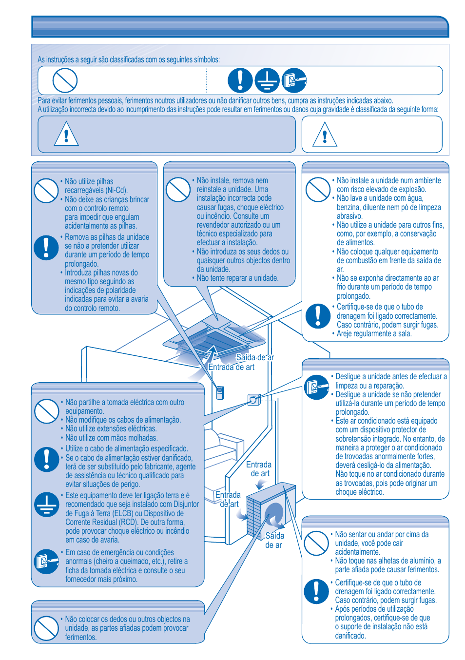 Precauções de segurança | Panasonic CUB14DBE5 User Manual | Page 42 / 64
