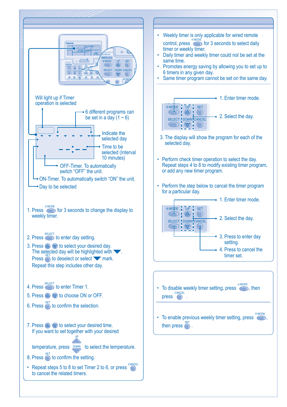 Operation details operation details, On off timer, Change display 1. press | Then press | Panasonic CUB14DBE5 User Manual | Page 8 / 64