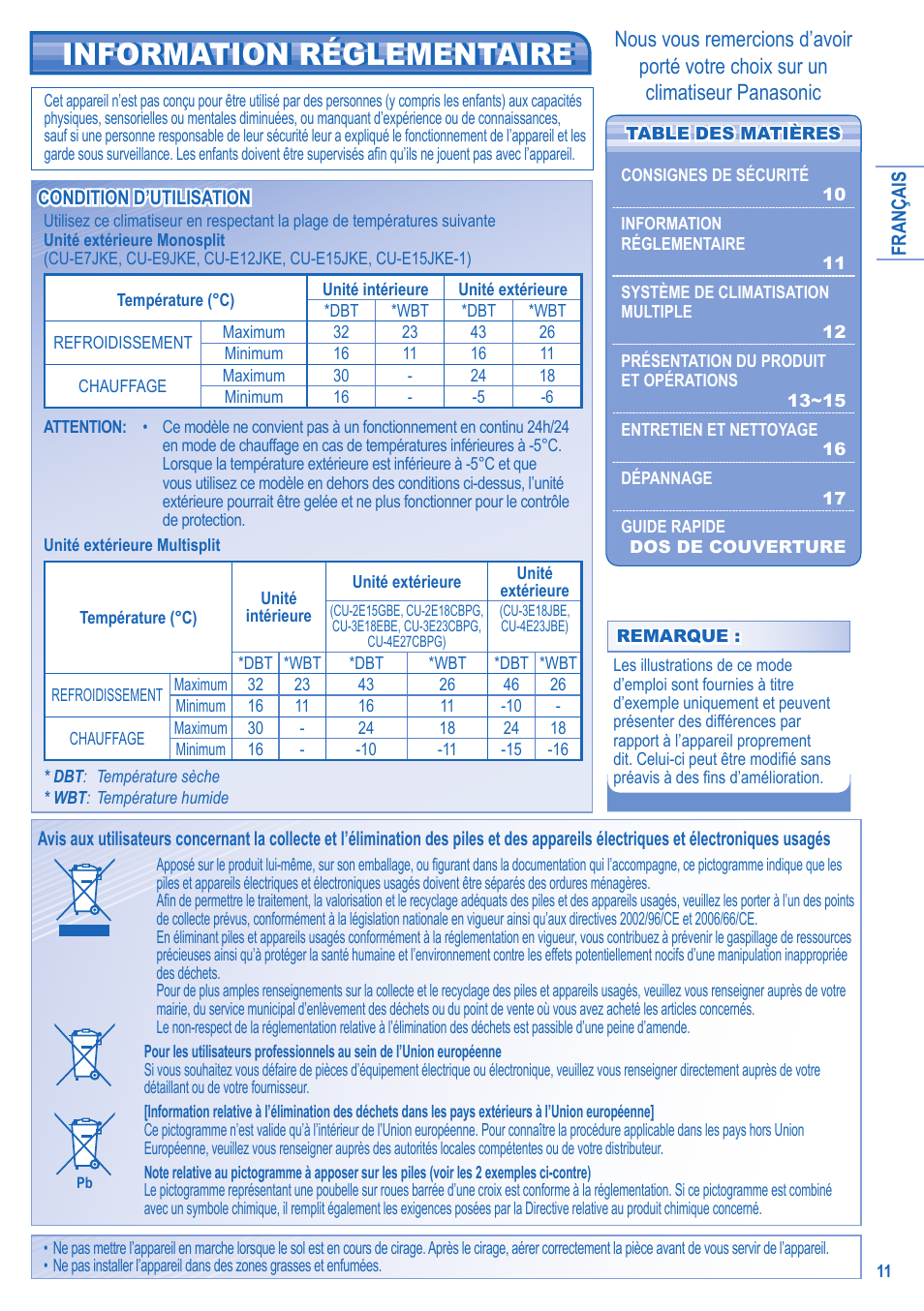 Information réglementaire | Panasonic KIT3E7715JBE User Manual | Page 11 / 76