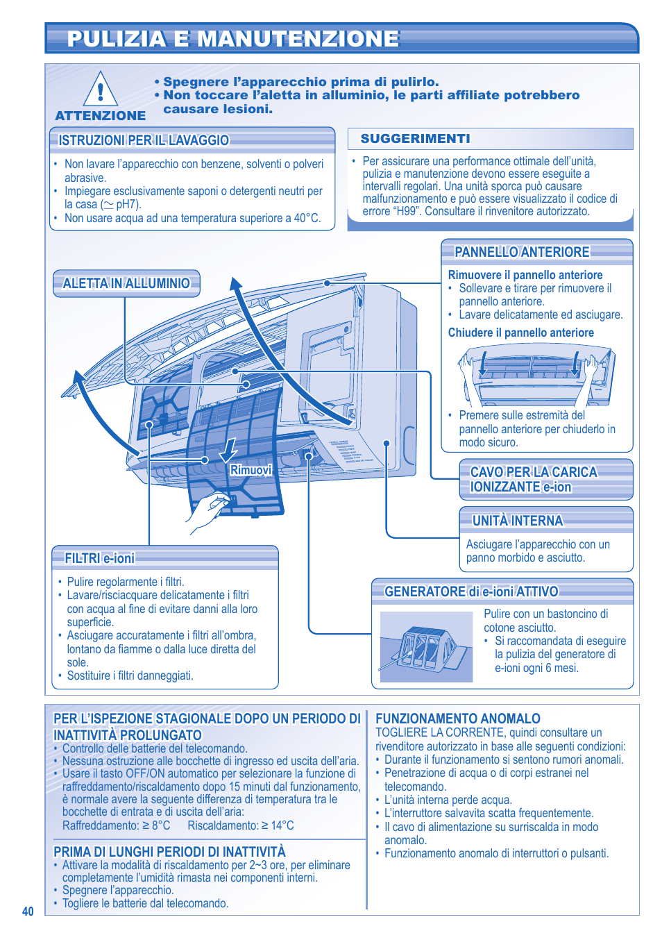 Pulizia e manutenzione | Panasonic KIT3E7715JBE User Manual | Page 40 / 76