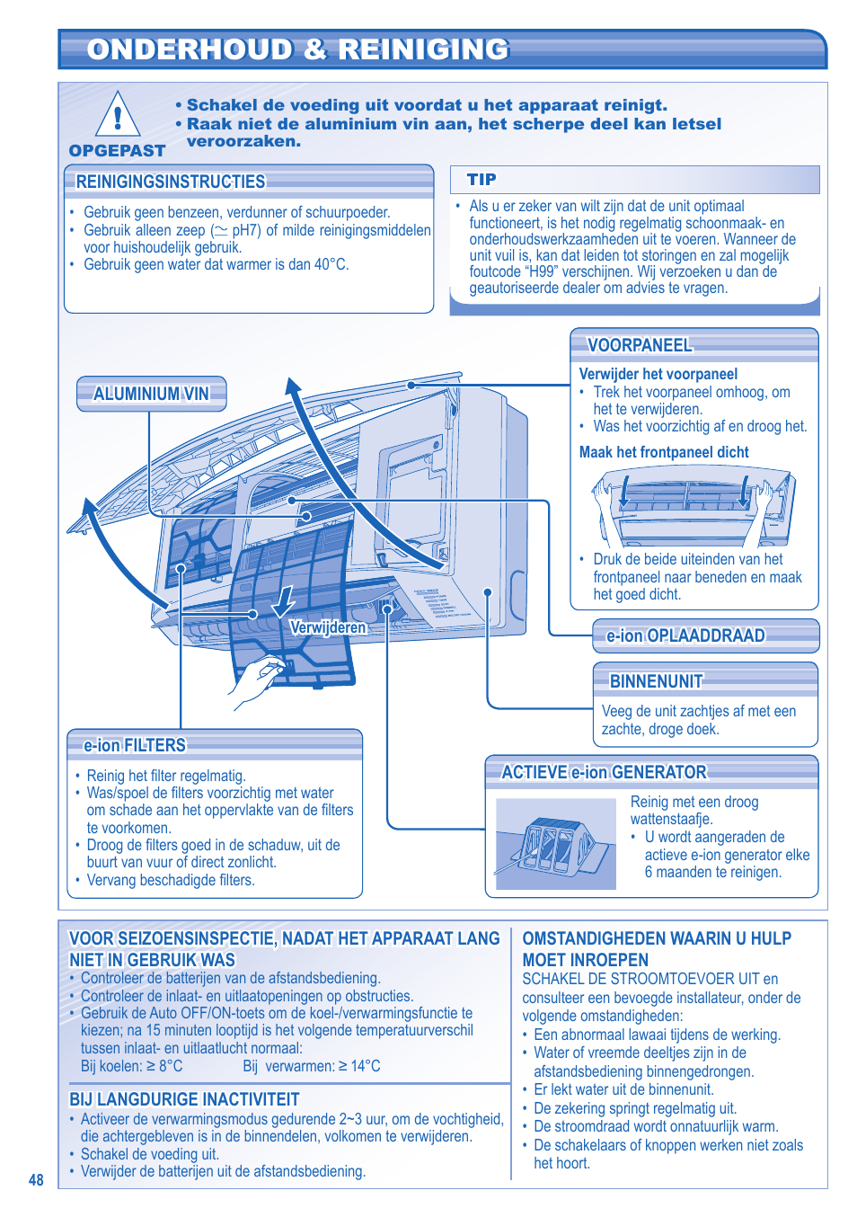 Onderhoud & reiniging | Panasonic KIT3E7715JBE User Manual | Page 48 / 76