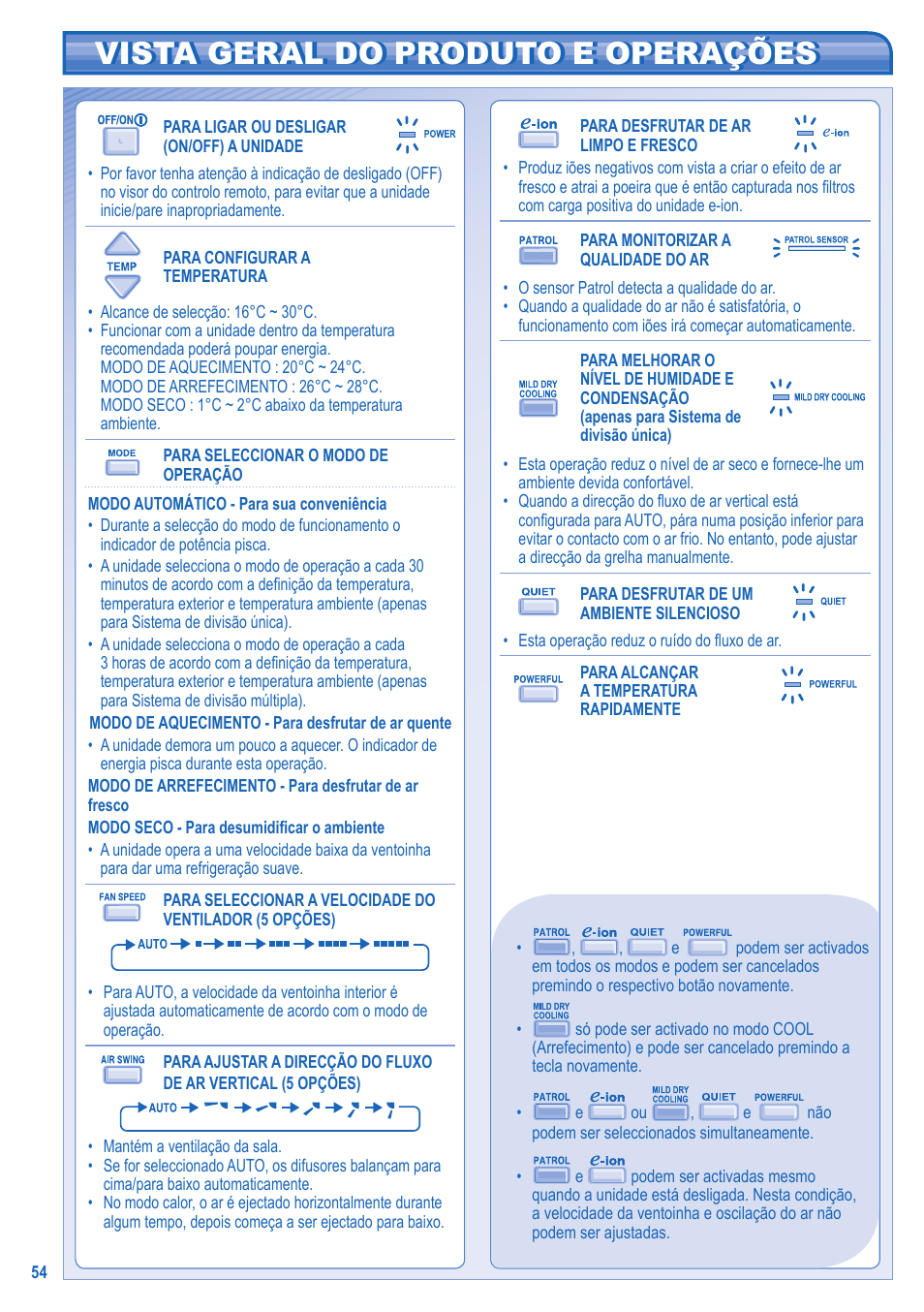 Vista geral do produto e operações | Panasonic KIT3E7715JBE User Manual | Page 54 / 76