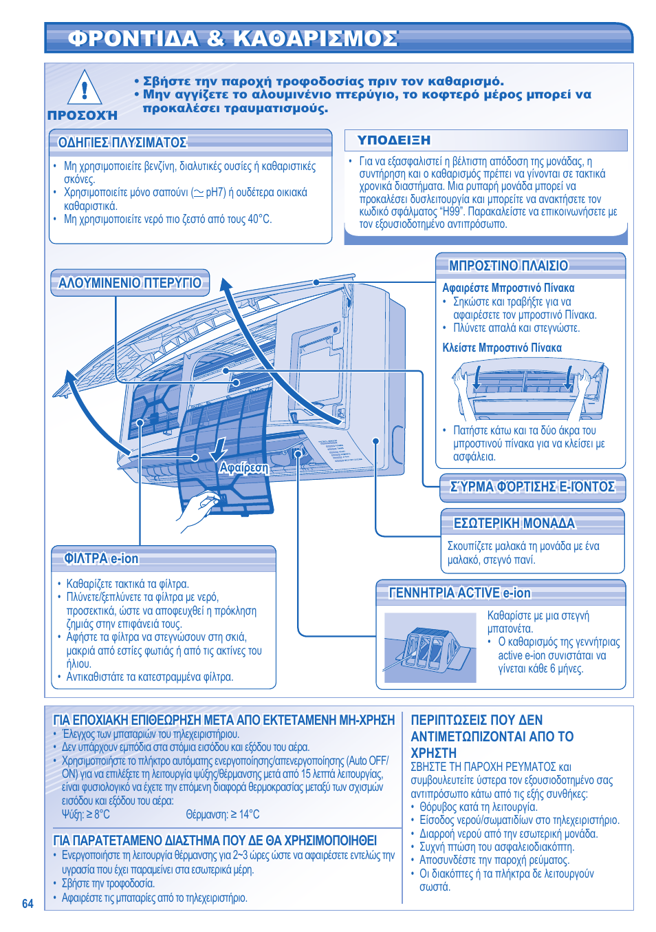 Φροντιδα & καθαρισμοσ | Panasonic KIT3E7715JBE User Manual | Page 64 / 76