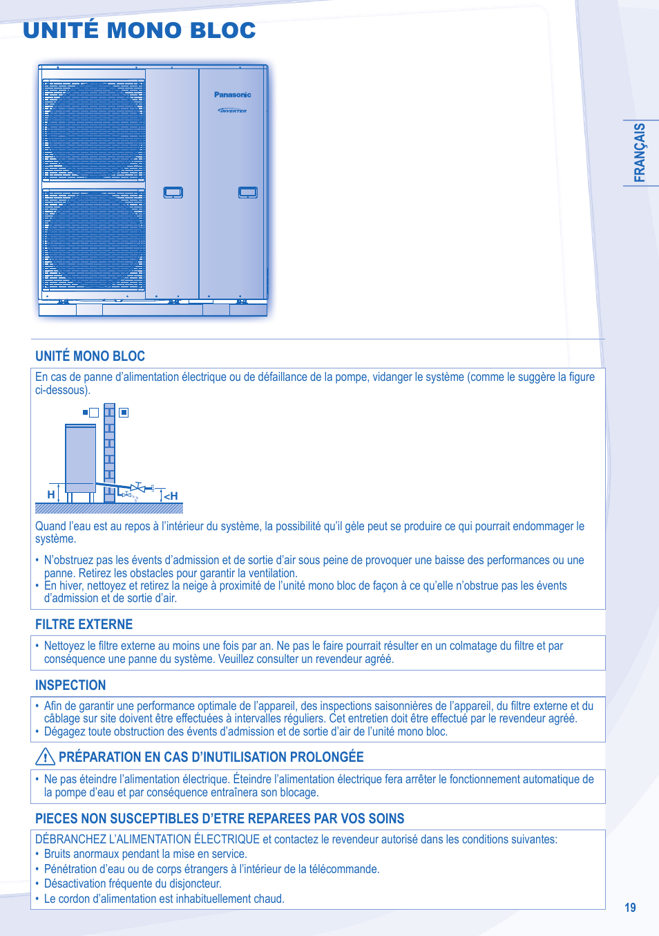 Unité mono bloc | Panasonic WHMDC09C3E8 User Manual | Page 19 / 92