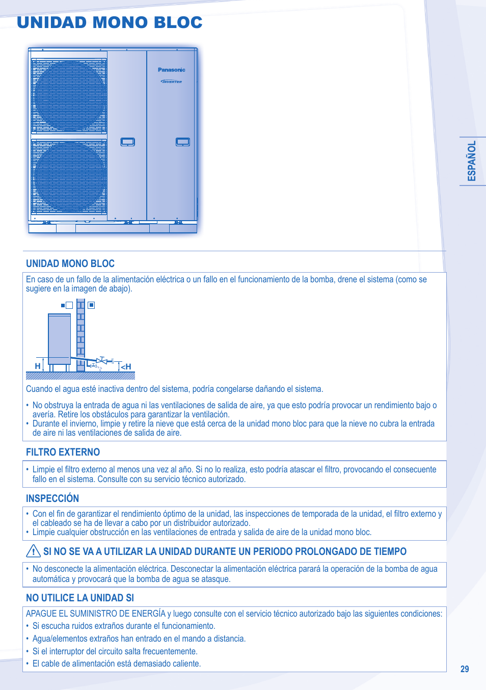 Unidad mono bloc | Panasonic WHMDC09C3E8 User Manual | Page 29 / 92